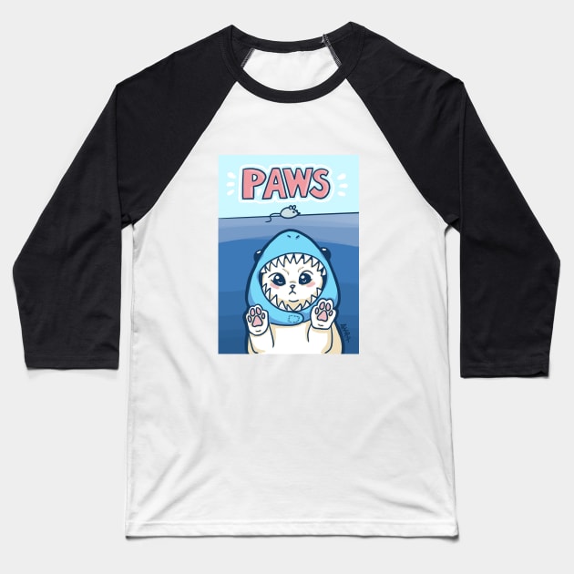 Paws - Jaws Kitty Cat Baseball T-Shirt by Ayra Ilustra